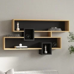 Mensola Marrone Rovere Nero Antracite 4 Ripiani Colore Struttura Nero 120x22x72h cm, Sfumatura Colore Struttura Rovere - Zerfaliu