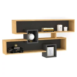 Mensola Marrone Rovere Nero Antracite 4 Ripiani Colore Struttura Nero 120x22x72h cm, Sfumatura Colore Struttura Rovere - Zerfaliu