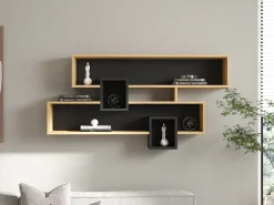 Mensola Marrone Rovere Nero Antracite 4 Ripiani Colore Struttura Nero 120x22x72h cm, Sfumatura Colore Struttura Rovere - Zerfaliu