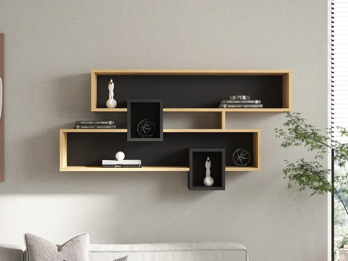 Mensola Marrone Rovere Nero Antracite 4 Ripiani Colore Struttura Nero 120x22x72h cm, Sfumatura Colore Struttura Rovere - Zerfaliu