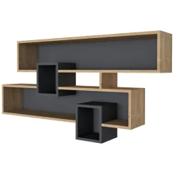 Mensola Marrone Rovere Nero Antracite 4 Ripiani Colore Struttura Nero 120x22x72h cm, Sfumatura Colore Struttura Rovere - Zerfaliu