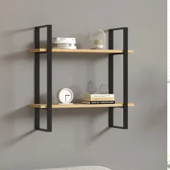 Mensole > Dmora Mensola Marrone Rovere Nero 2 Ripiani set da 2 Mensole 40x15x2h cm, Colore Struttura Nero - Tarvisio Nero, Marrone Rovere