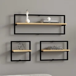 Mensole > Dmora Mensola Marrone Rovere Nero 4 Ripiani Colore Struttura Nero 70x15x120h cm, Materiale Struttura in Metallo - Oderzo Nero, Marrone Rovere