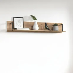 Mensole > Dmora Mensola Marrone Rovere Nodi Nero un Ripiano 137.5x21x24h cm, Portata Ripiani 5 - Oriolo Nero, Marrone Rovere Nodi