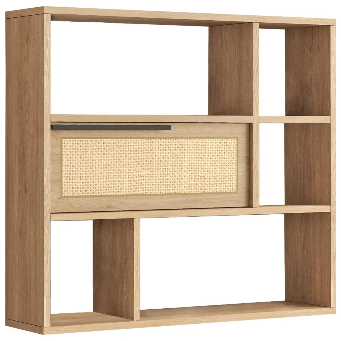 Mensola Marrone Rovere 5 Ripiani Anta Effetto Paglia di Vienna 90x22x81h cm, Sfumatura Colore Struttura Rovere - Coeli