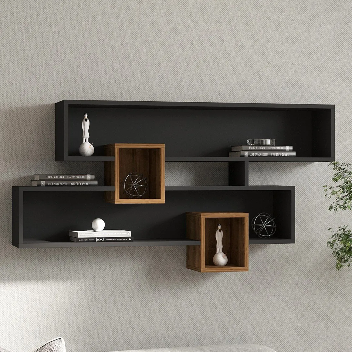Mensola Nero Antracite Marrone Rovere 4 Ripiani Colore Struttura Marrone 120x22x75h cm, Sfumatura Colore Struttura Antracite - Roddino