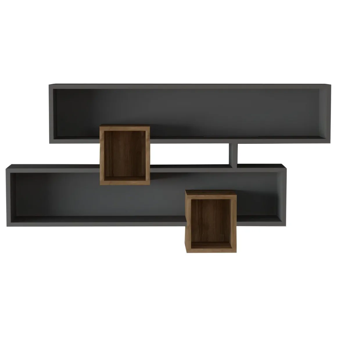 Mensola Nero Antracite Marrone Rovere 4 Ripiani Colore Struttura Marrone 120x22x75h cm, Sfumatura Colore Struttura Antracite - Roddino