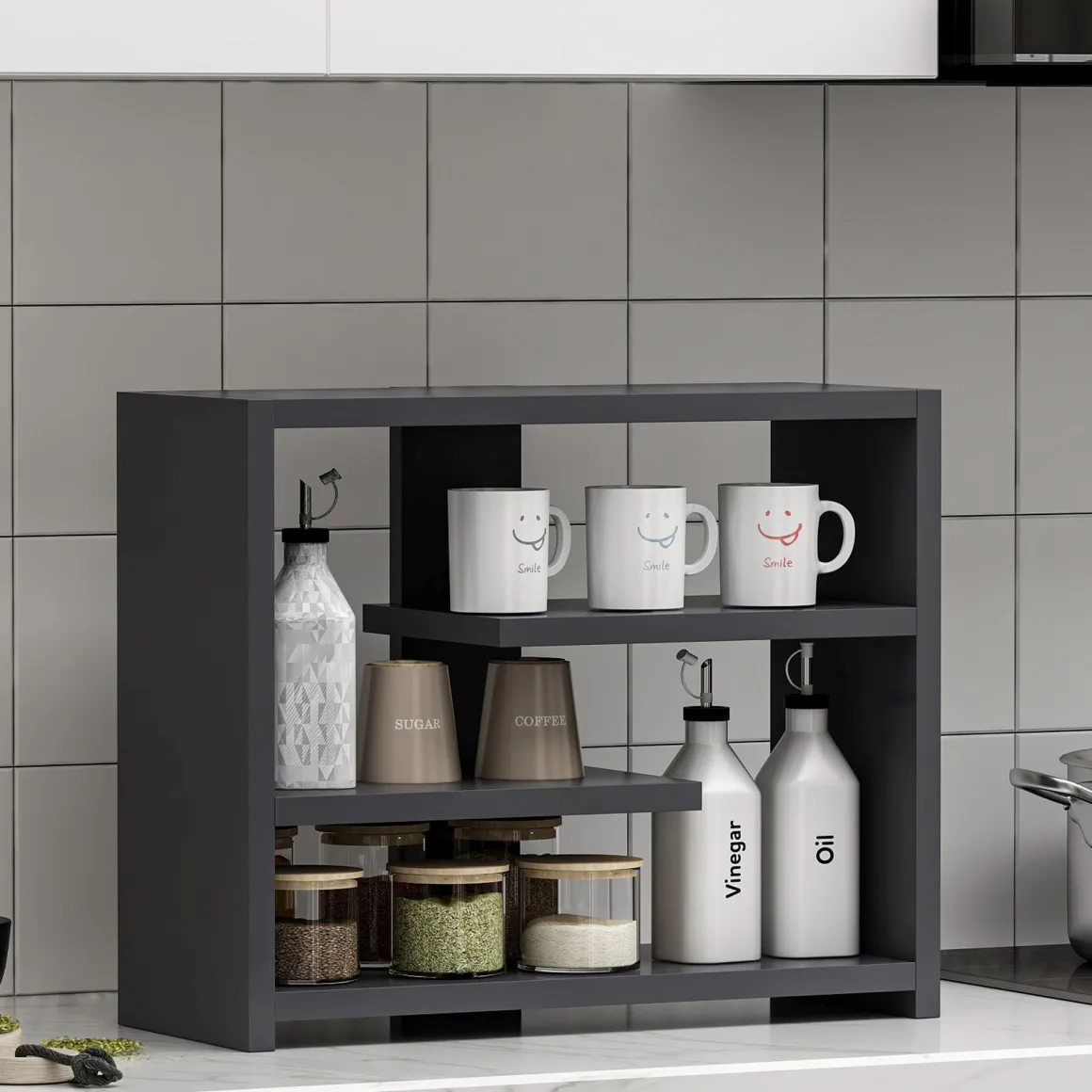 Mensole > Dmora Mensola 3 Ripiani set da 3 60x15x2h cm, Sfumatura Colore Struttura Antracite - Meina Nero Antracite