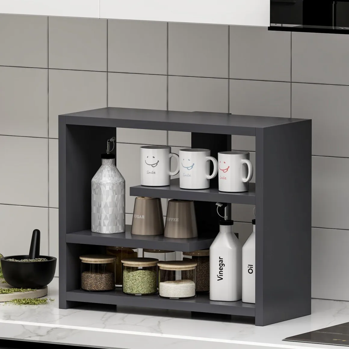 Mensole > Dmora Mensola 3 Ripiani set da 3 60x15x2h cm, Sfumatura Colore Struttura Antracite - Meina Nero Antracite
