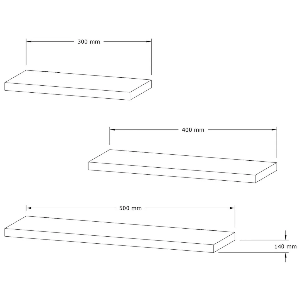 Mensola Nero Antracite 3 Ripiani set da 3 Mensole 30x2x14h cm, Sfumatura Colore Struttura Antracite - Roscigno