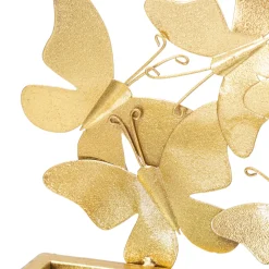 Mensola oro Trasparente un Ripiano Dettaglio con Farfalle 43x19x17h cm, Materiale Struttura in Vetro - Iqalui
