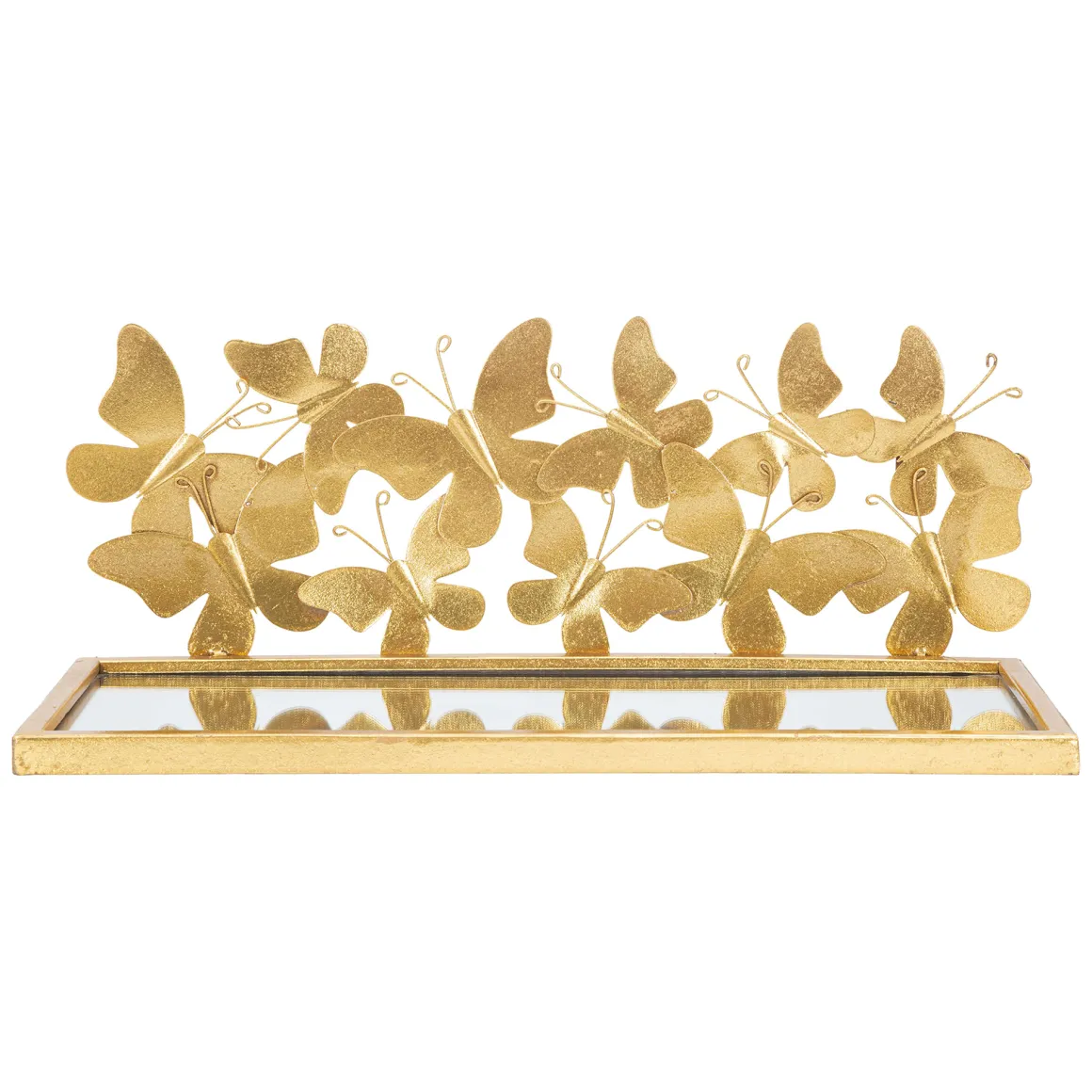 Mensola oro Trasparente un Ripiano Dettaglio con Farfalle 43x19x17h cm, Materiale Struttura in Vetro - Iqalui