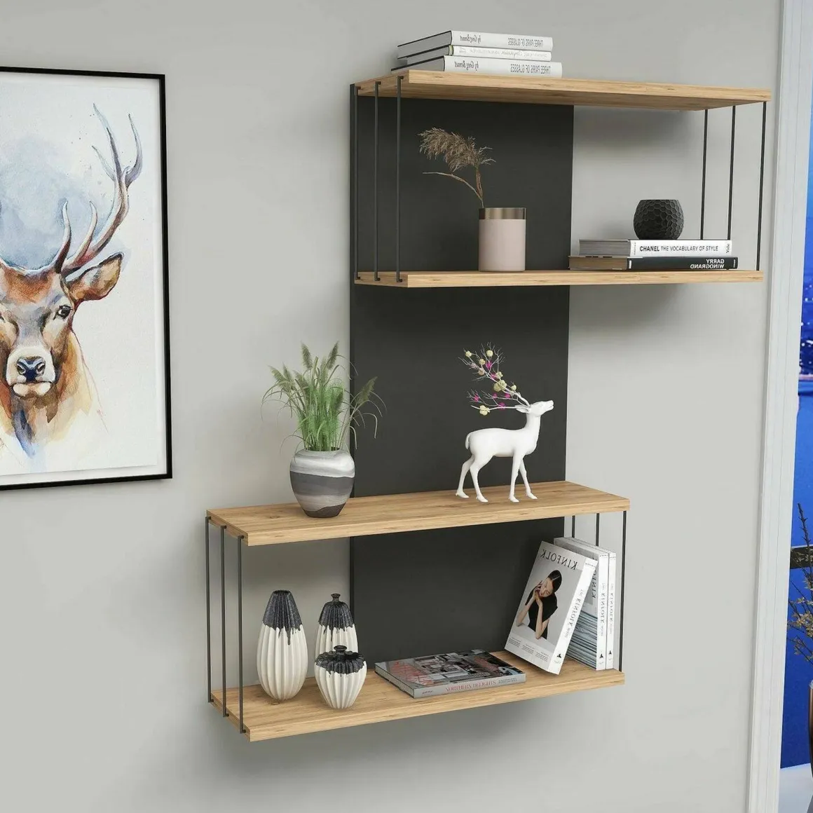 Mensola parete 19x65cm antracite e rovere - Gerolama