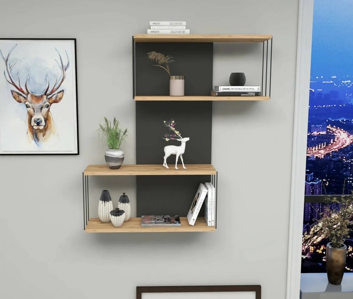 Mensola parete 19x65cm antracite e rovere - Gerolama