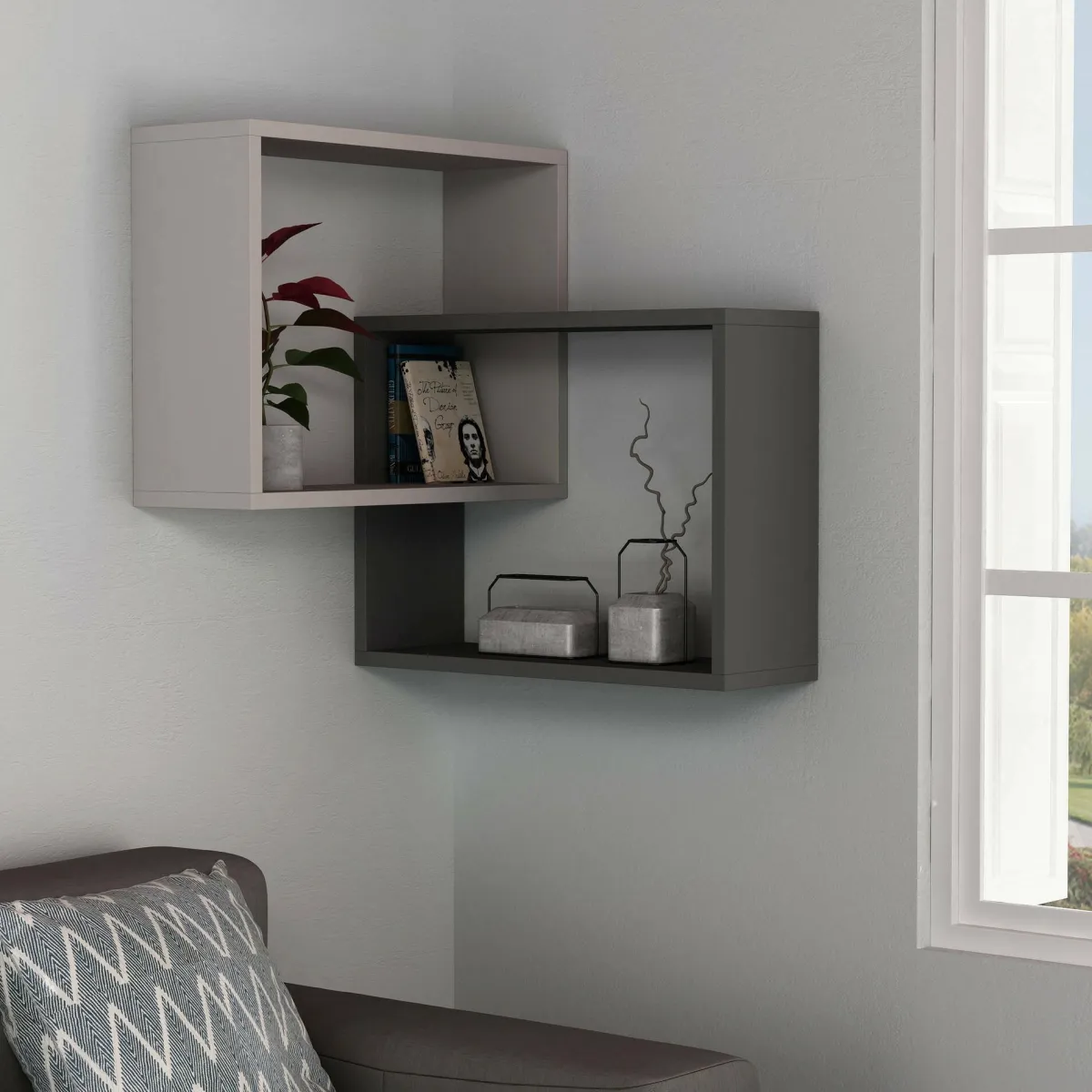 Mensole > Dmora Mensola parete 60x68cm beige e antracite - Fiandra Nero, Beige Antracite