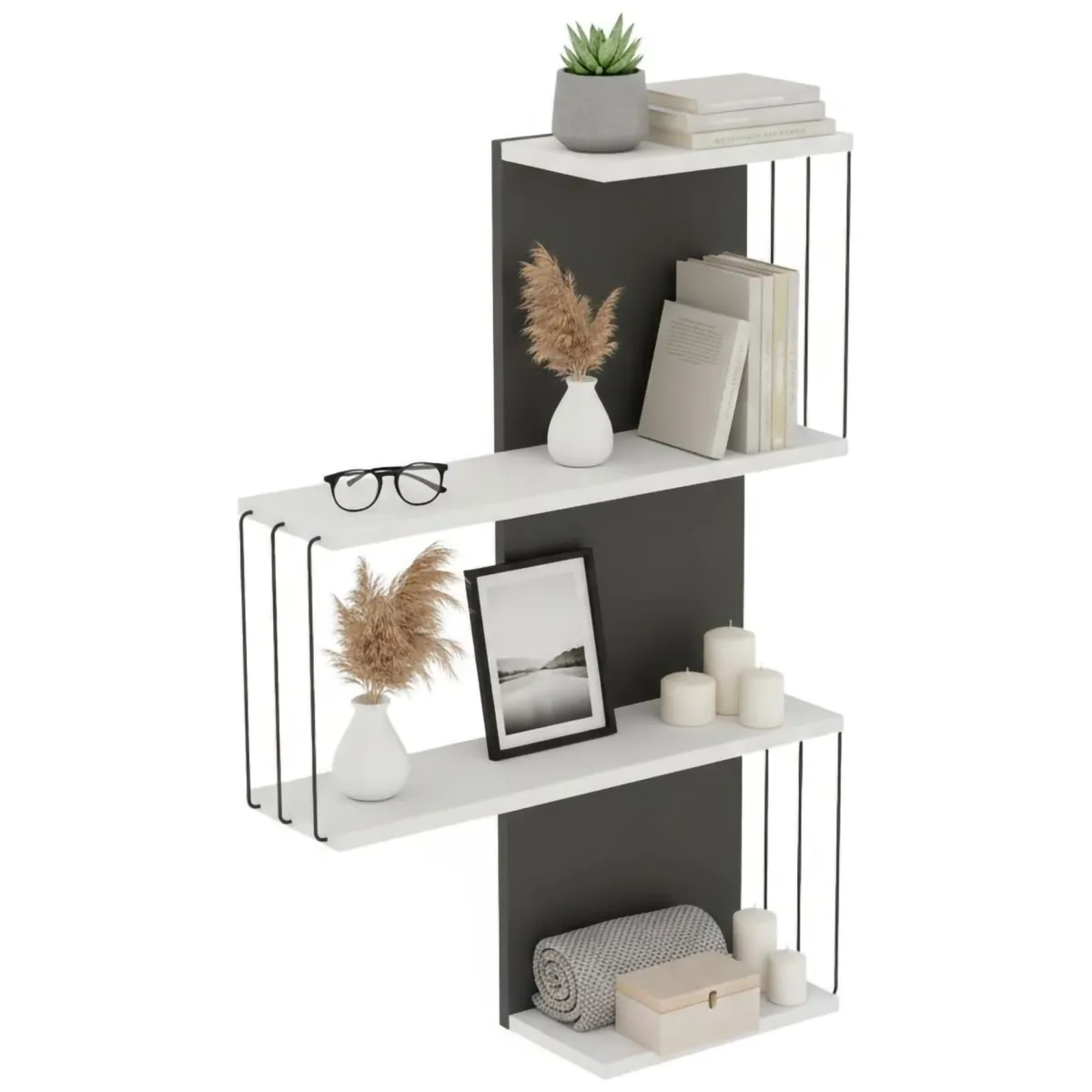 Mensole > Dmora Mensola parete 19x64cm bianca e antracite - Batilda Nero Antracite, Bianco