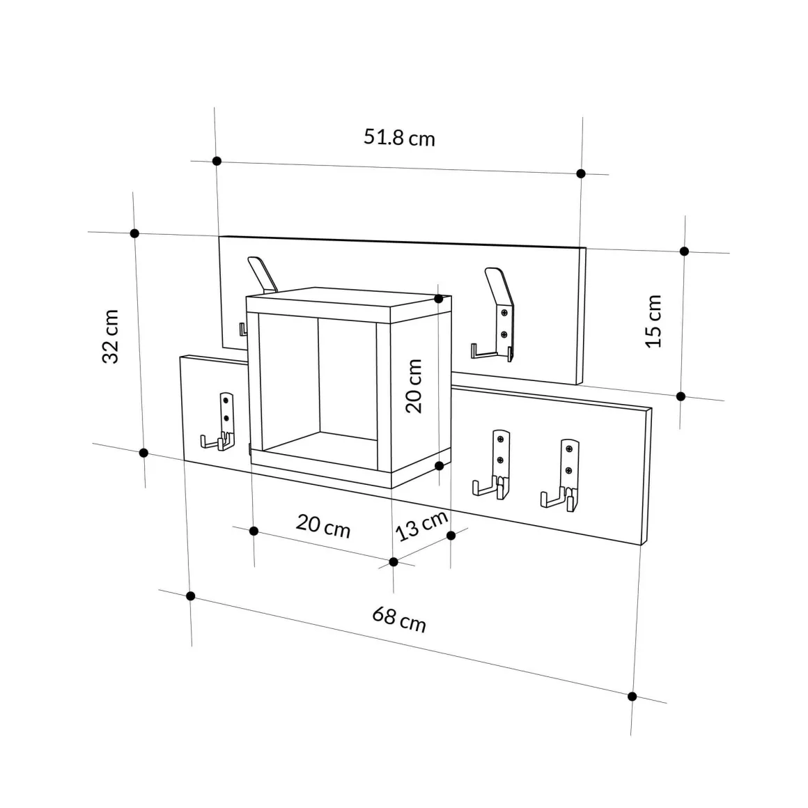 Mensola porta abiti 68x32h cm 6 posti bianco - Jimena
