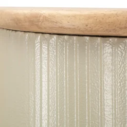 Mensola Verde Beige 2 Ripiani Finitura a Coste Verticali e Piano Effetto Legno 15x20x89h cm, Materiale Struttura in Metallo - Fabalela