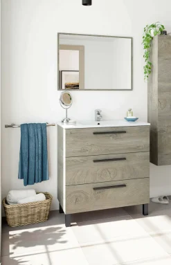 Bagno|Mobili Sottolavabo > Dmora Mobile bagno antigraffio 3 cassetti 80x86x45h cm quercia - Elleboro Marrone Quercia