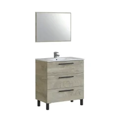 Bagno|Mobili Sottolavabo > Dmora Mobile bagno antigraffio 3 cassetti 80x86x45h cm quercia - Elleboro Marrone Quercia