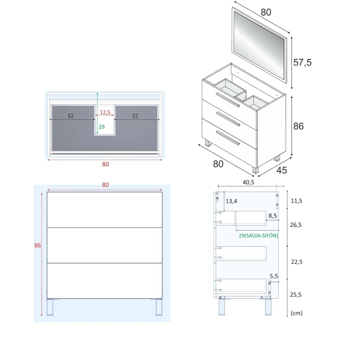 Bagno|Mobili Sottolavabo > Dmora Mobile bagno antigraffio 3 cassetti 80x86x45h cm quercia - Elleboro Marrone Quercia
