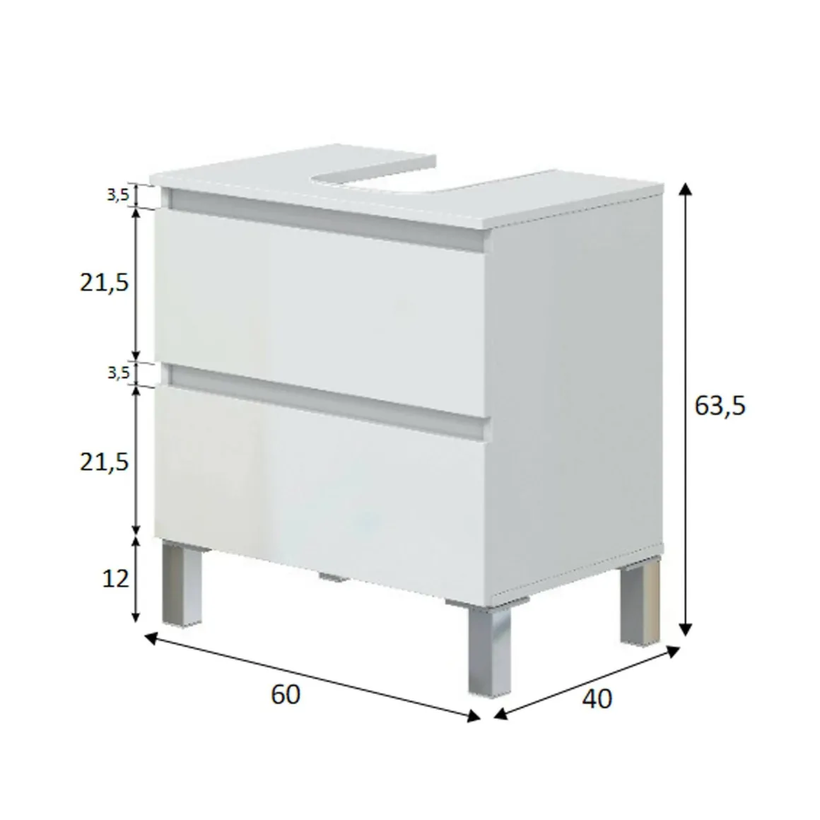 Mobile bagno 2 cassetti 60x40x63h cm bianco lucido - Avola