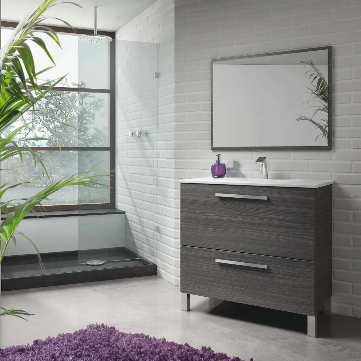 Bagno > Dmora Mobile bagno 2 cassetti 80x80x45h cm - Abel Grigio Cenere