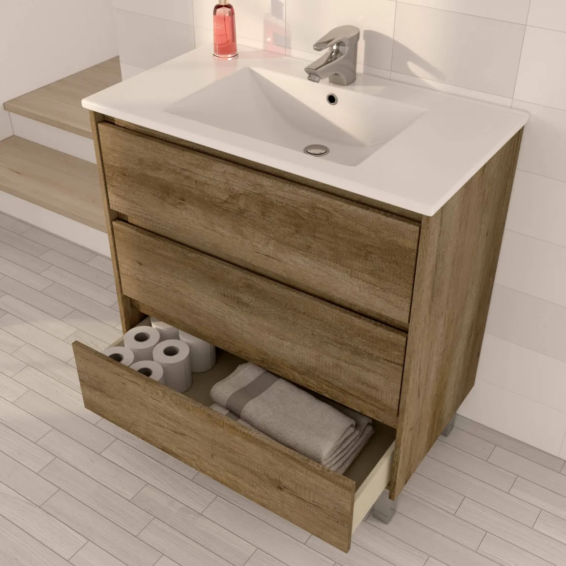 Mobile bagno 3 cassetti 80x86x45h cm quercia - Albachiara