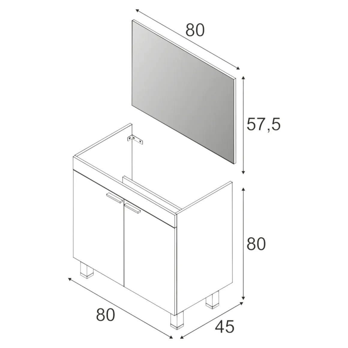 Mobile bagno classico con specchio 2 ante 80x80x45h cm bianco - Alakin