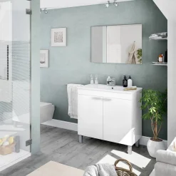 Mobile bagno classico con specchio 2 ante 80x80x45h cm bianco - Alakin