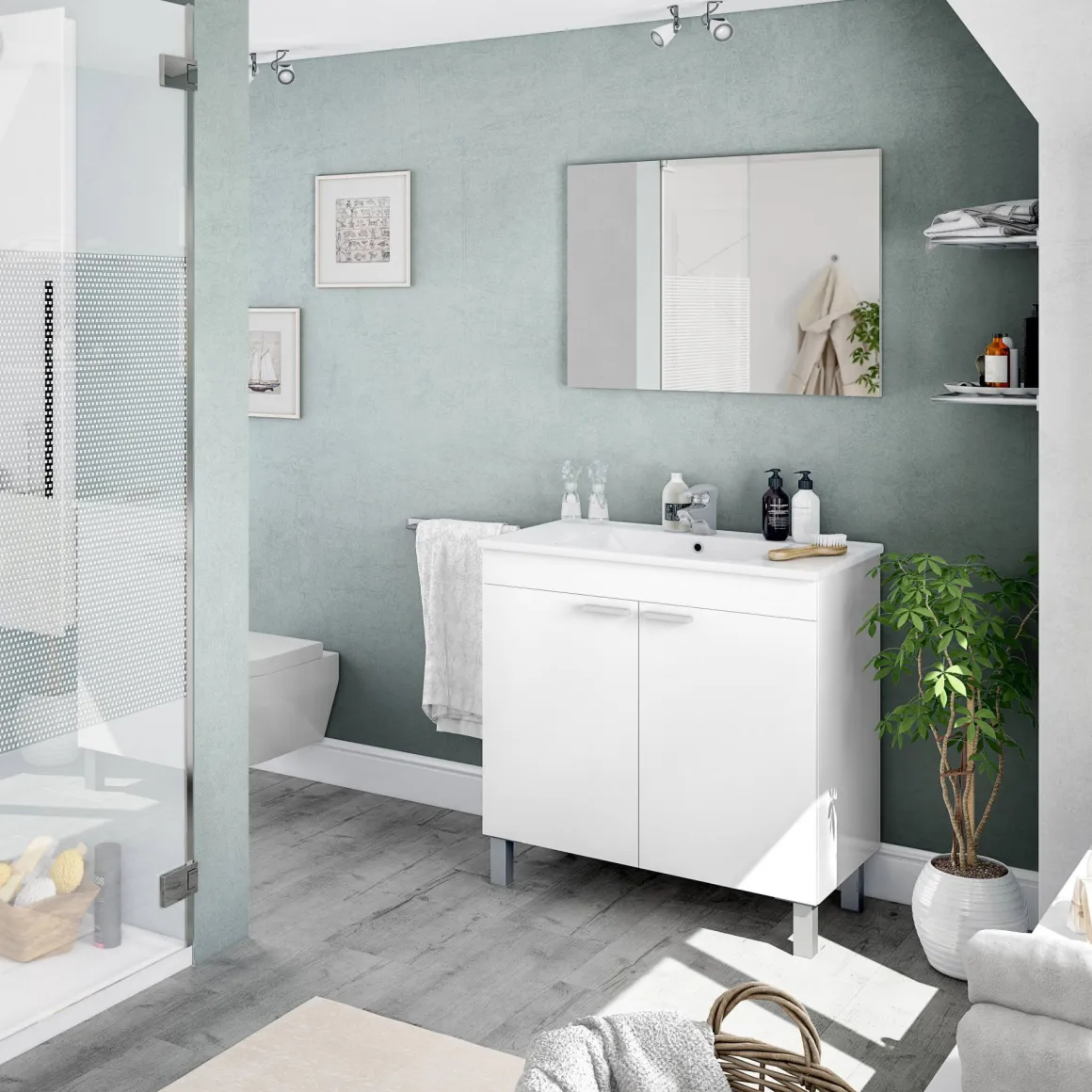Mobile bagno classico con specchio 2 ante 80x80x45h cm bianco - Alakin