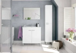 Mobile bagno classico con specchio 2 ante 80x80x45h cm bianco - Alakin