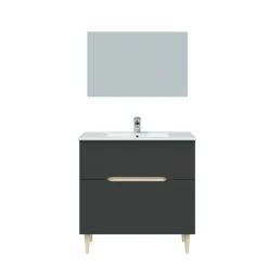 Bagno|Mobili Sottolavabo > Dmora Mobile bagno con specchio 80x45x80h cm antracite e rovere - Avona Marrone Rovere, Nero Antracite