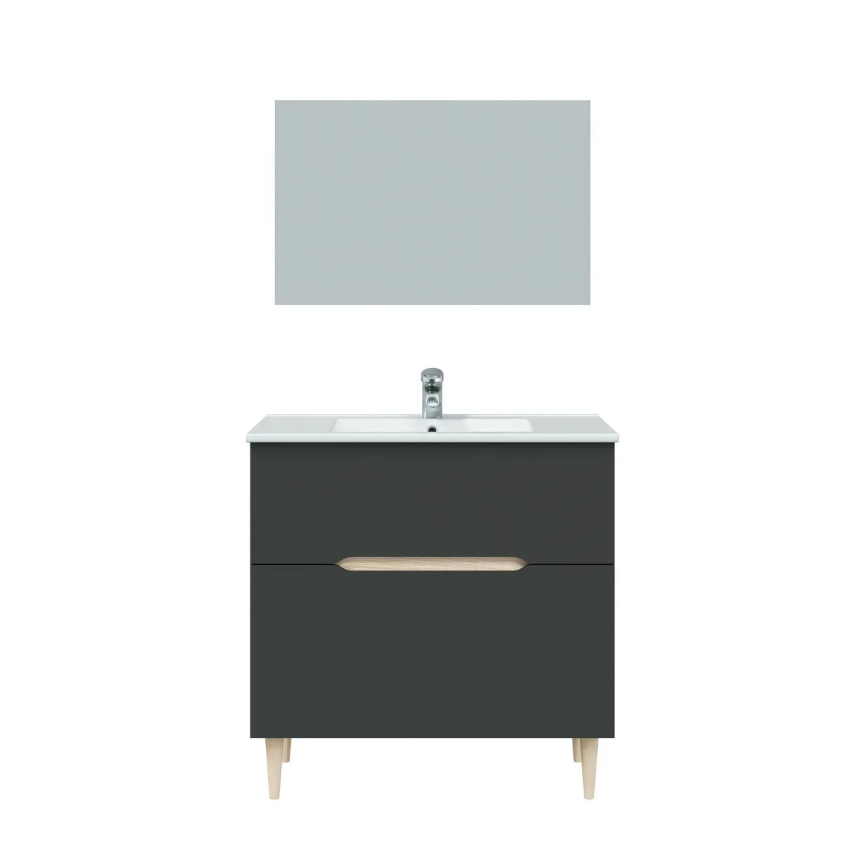 Bagno|Mobili Sottolavabo > Dmora Mobile bagno con specchio 80x45x80h cm antracite e rovere - Avona Marrone Rovere, Nero Antracite
