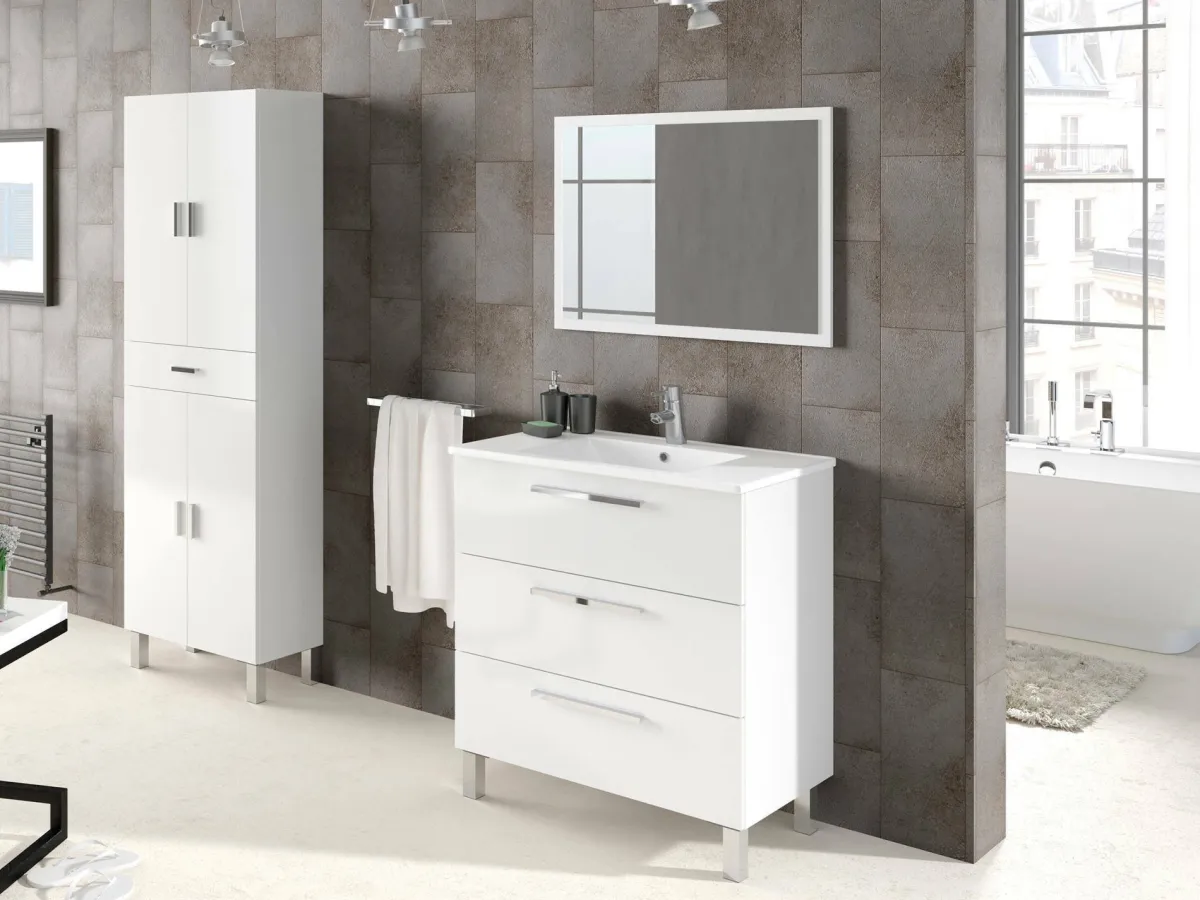 Bagno|Mobili Sottolavabo > Dmora Mobile bagno moderno 3 cassetti 80x86x45h cm - Elleboro Bianco Lucido