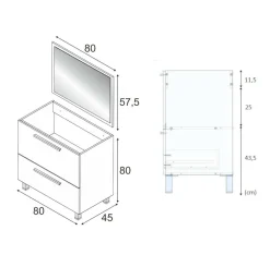 Mobile bagno resistente 2 cassetti 80x80x45h cm bianco lucido - Abel