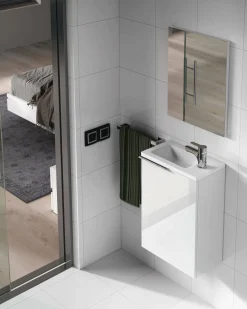 Bagno|Mobili Sottolavabo > Dmora Mobile bagno sospeso con specchio 40x58x22h cm - Akamaru Bianco Lucido