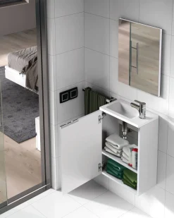Bagno|Mobili Sottolavabo > Dmora Mobile bagno sospeso con specchio 40x58x22h cm - Akamaru Bianco Lucido