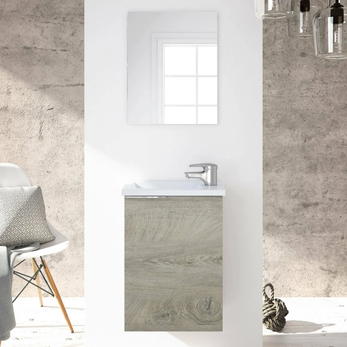 Bagno|Mobili Sottolavabo > Dmora Mobile bagno sospeso con specchio 60x57x45h cm rovere - Affa Marrone Rovere