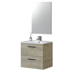 Bagno|Mobili Sottolavabo > Dmora Mobile bagno sospeso con specchio 60x57x45h cm rovere - Affa Marrone Rovere
