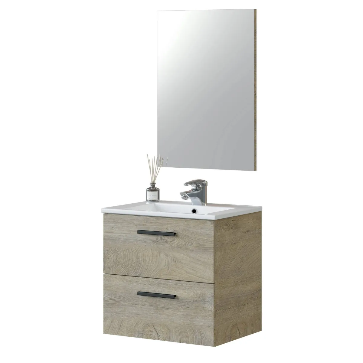 Bagno|Mobili Sottolavabo > Dmora Mobile bagno sospeso con specchio 60x57x45h cm rovere - Affa Marrone Rovere