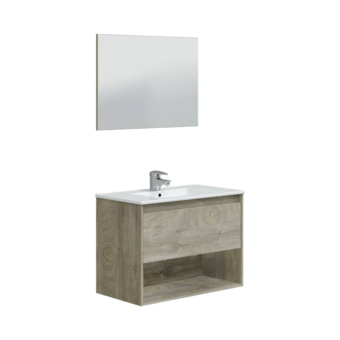 Bagno|Mobili Sottolavabo > Dmora Mobile bagno sospeso con specchio 80x57x45h cm - Albino Bianco Lucido