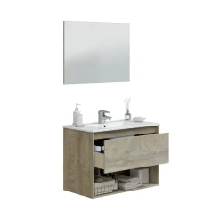 Bagno|Mobili Sottolavabo > Dmora Mobile bagno sospeso con specchio 80x57x45h cm - Albino Bianco Lucido