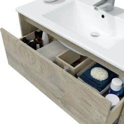 Bagno|Mobili Sottolavabo > Dmora Mobile bagno sospeso con specchio 80x57x45h cm - Albino Bianco Lucido