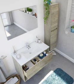 Bagno|Mobili Sottolavabo > Dmora Mobile bagno sospeso con specchio 80x57x45h cm - Albino Bianco Lucido