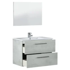 Mobile bagno sospeso con specchio 80x57x45h cm cemento - Albino