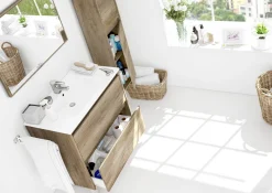 Bagno|Mobili Sottolavabo > Dmora Mobile bagno sospeso con specchio 80x80x45h cm rovere - Abissalino Marrone Rovere