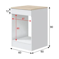 Mobile Base per Forno da Incasso 60x60x90h cm Bianco e Rovere con Piano di Lavoro 22mm e Piedini Regolabili – Lunea