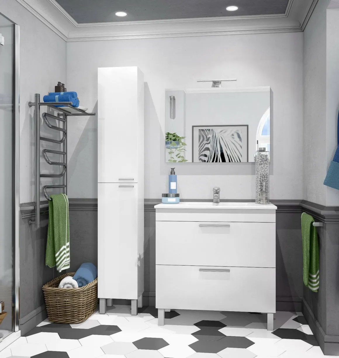 Mobile colonna bagno classico 2 ante 30x182h cm bianco lucido - Ark