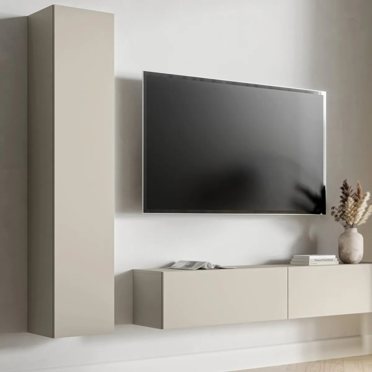 Mobili Colonna > Dmora Mobile Colonna Beige 4 Ripiani Un'anta 35x32x168h cm, Supporta Fino a 3 kg per Ripiano - Chiari Beige Cashmere
